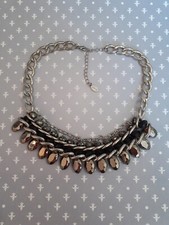 OPIA Statement Necklace Beaded Silver Tone Chunky Chain Rock Gothic Jewellery