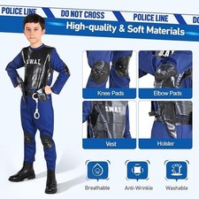 Boys 5-6 Years Police Costume SWAT Team FBI Fancy Dress Halloween Outfit Kids UK