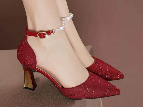 Women red glitter pointed - red,