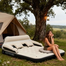 Inflatable Double Sofa Bed Flocked Air Mattress Chair Guest Camping Lounge Backr