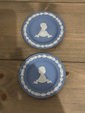 Pair Charles Diana Royal Wedding Wedgwood Blue White Trinket Dishes July 1981