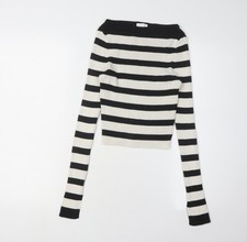 H&M Women's Striped Boat Neck Jumper, Black/White, S