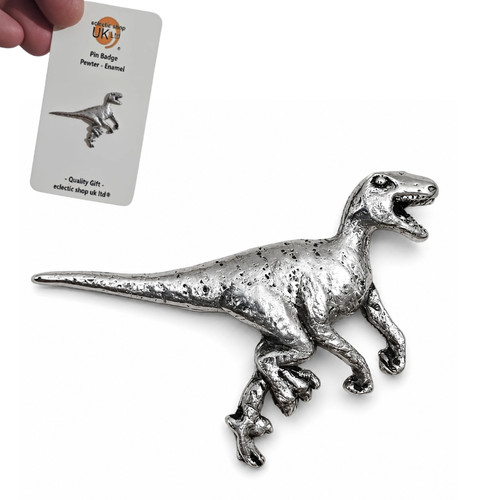 Raptor dinosaur pewter - dinosaur, pin