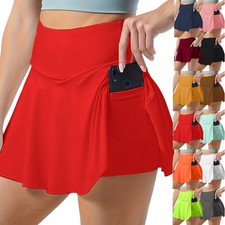 Womens High Waist Skirt Skorts Ladies Gym Yoga Sport Pocket Hot Pants Shorts