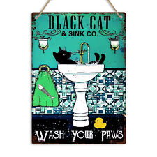 Black Cat Wash Your Paws Retro Bathroom Metal Sign Vintage Cat Lover Plaque Gift