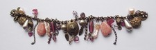 MIGLIO COSTUME JEWELLERY BRACELET BURNISHED METAL PEARL CRYSTAL GLASS AGATE 7"