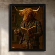Highland Cow Art Print Bull Gentleman Highland Cow In A Suit Animal Wall Art