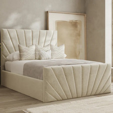 Panel Sunrise Bed Frame Plush Velvet Upholstered Ottoman Gas Lift Storage Double