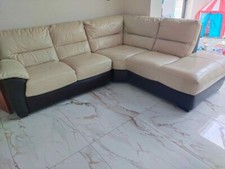 Cream Leather Large L-Shape Corner Sofa (PTP)