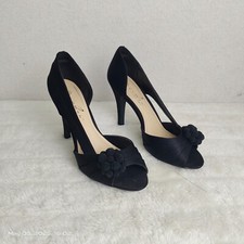 Lunar Elegance Black Satin Rosette Peep Toe Heels Size 36