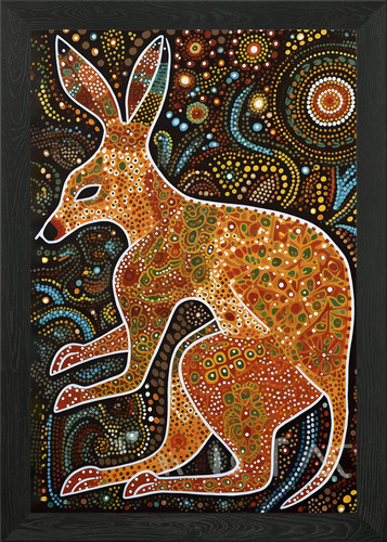 Kangaroo aboriginal art - art, framed