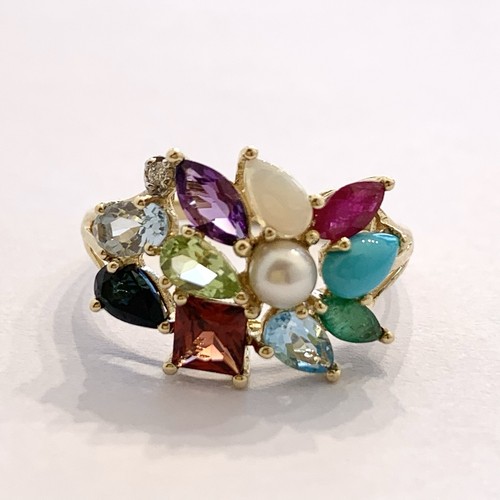 Multi gemstone ring 9ct gold - ring,