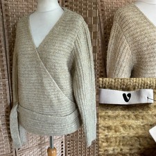 V by VERY Beige RIBBED Knit WRAP Jumper UK 20 22 LAYERING Arty CASUAL Business