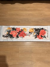 Hand-Painted Chinese Ink and Watercolour Peony Scroll | 40×140cm | Silk Mounted