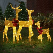 Christmas Reindeer Elk Deer 3pcs Family Set Outdoor Decorations Xmas LED Lights