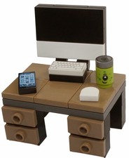 Lego Dark Tan Desk with Computer & accessories NEW!!!