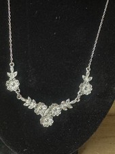 Vintage Silver Tone Floral Marcasite Choker Style Necklace