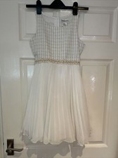 Girls party dress/wedding 10 years Ivory With Gold Banding.