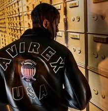 Men Avirex Black Real Bomber