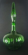Vintage Italian Empoli Fluted Green Art Glass Decanter C1960's Genie Bottle H14"