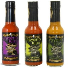 Psycho Juice Trio Chilli Sauces 70% Habanero 70% Scorpion & Mustard Ghost Pepper