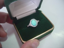 Superb Solid Silver Ring-GENUINE SLEEPING BEAUTY TURQUOISE & zircons Size Q
