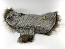 Doggy Dolly W259 Shinori Dog Coat with Hood and Faux Fur Brown Tweed Winter Coat