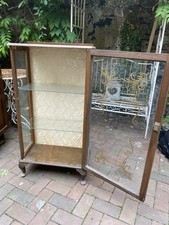 Vintage Glass Display Cabinet Etched Glass Glass Shelves With Key Retro Curio