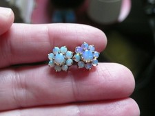 Vintage Australian Blue Opal and London Assayed 9 Carat Gold Stud Earrings