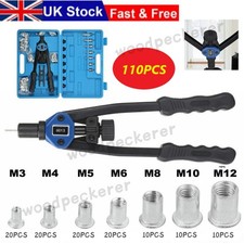 110PCS Hand Nut Tool M3- M12 Repair Kit Riveter Rivnut Gun Riveting Mandrels