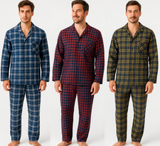 Mens PJ's Pyjama Set Pyjamas Checked Lounge Trouser Traditional Nightwear Shirt