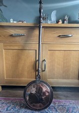 Antique Copper Decorative Bed Warming Pan Warmer wooden handle 46”/122cm Long