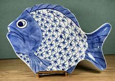 Gorgeous Vintage Blue PARLANE Fish-Shaped 3D Hand-painted Ceramic Serving Plate