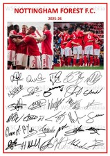 11797. Nottingham Forest Signed Team Sheets A4 Prints CHOOSE A SEASON 1978-2026