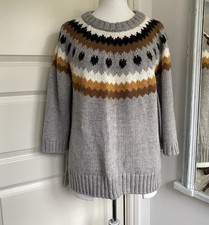 H&M Chunky Knit Fairisle Jumper Size L Scandi Nordic Sweater Alpaca ? Blend Grey