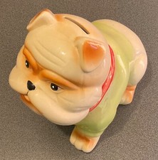 BEAUTIFUL BULLDOG SHAPED,HAND PAINTED PORCELAIN,PIGGY BANK,MONEY BOX.EXCELLENT