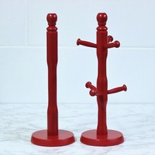 Kitchen Roll Holder & Mug Rack Red Beechwood Paper Towel Pole Mug Tree Storage