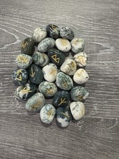 Genuine Tree Agate Rune Stone Set with Pouch