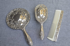 Vintage Victorian Style Silver Plated? Vanity Dressing Table Set Mirror brush