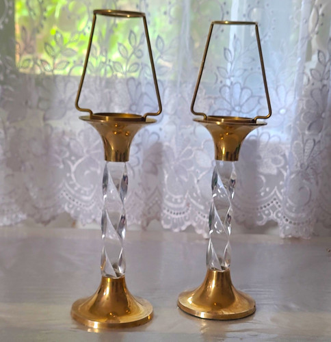 Pair brass clear glass - pair,