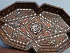 Exceptional Antique Vintage Inlaid Syrian Cocktail Tray Moorish Ottoman Table
