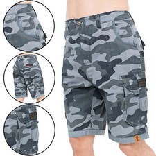 Crosshatch Mens Military Shorts Knee Length Cargo Long Army Camo Combat Pants