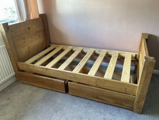 Hand Built Solid Wood Single Bed Frame + 2 x Storage Drawers