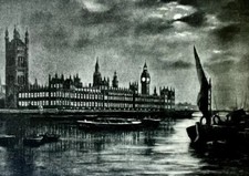 Houses of Parliament & River Thames at Night Moon, Raphael Tuck Vintage Postcard