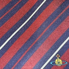 £125 VIVIENNE WESTWOOD MENS RED, WHITE & PURPLE STRIPED SILK TIE MADE ITALY Y1