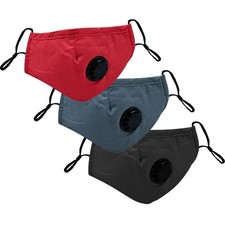 WASHABLE COTTON FACE MASKS COVERINGS WITH PM2.5 FILTERS, VALVES & EAR LOOPS