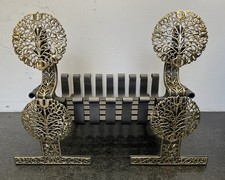 Antique Style Cast Iron Arts & Crafts Andirons Open Fire Grate Basket Dogs AF363