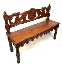 Antique 19th Century Victorian Wooden Carved Oak Hall Bench / Window Seat c.1880