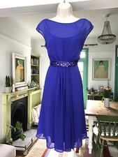 Worn Once Size 10 COAST Lori Lee Cobalt Blue Chiffon Fit & Flare Occasion Dress