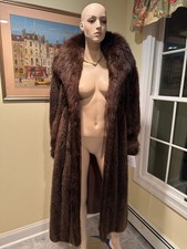 46" Long Brown Canadian Beaver Full Length Real Fur Swing Coat Size 8/10 Medium